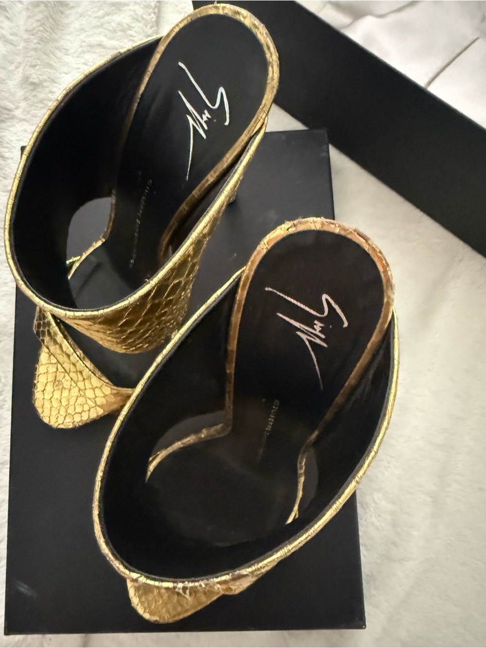 Gold Snake-Embossed High Heel Slide Sandals - Women - Picture 2 of 6